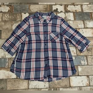 Catherine's Women's 0x 14/16W Blue Paid Button Down Shirt